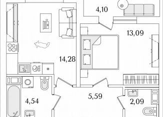 1-ком. квартира на продажу, 41.6 м2, Санкт-Петербург, Октябрьская набережная, 116, метро Ломоносовская