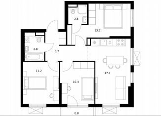 Продается трехкомнатная квартира, 66.3 м2, деревня Новое Девяткино