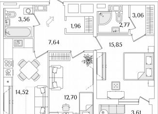 Продаю 2-ком. квартиру, 63.9 м2, Санкт-Петербург, Невский район, Октябрьская набережная, 116