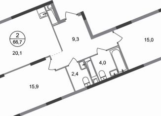 Продажа 2-комнатной квартиры, 66.7 м2, деревня Рассказовка, деревня Рассказовка, 2