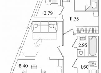 Продам 1-комнатную квартиру, 41.7 м2, Санкт-Петербург, Октябрьская набережная, 116, метро Ломоносовская