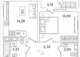 Продается 1-комнатная квартира, 41.3 м2, Санкт-Петербург, Октябрьская набережная, 116, метро Ломоносовская