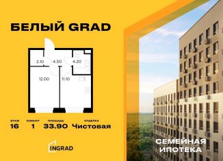 Продам 1-комнатную квартиру, 33.9 м2, Мытищи, жилой комплекс Белый Grad, 12.2