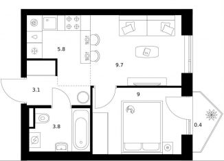 Продается 1-комнатная квартира, 31.8 м2, Москва, метро Озёрная, жилой комплекс Мичуринский Парк, 4.3