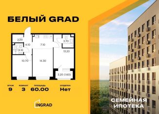 Трехкомнатная квартира на продажу, 60 м2, Московская область, жилой комплекс Белый Grad, 112