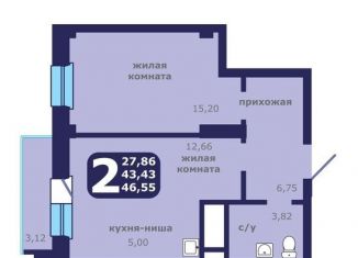 Продается двухкомнатная квартира, 46.6 м2, Красноярск, улица Шевченко, 1