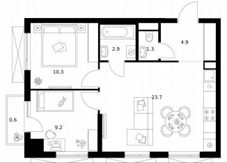 Продажа двухкомнатной квартиры, 52.9 м2, Москва, метро Озёрная, жилой комплекс Мичуринский Парк, 4.2