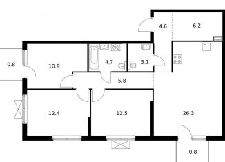 Продается трехкомнатная квартира, 88.1 м2, Приморский край