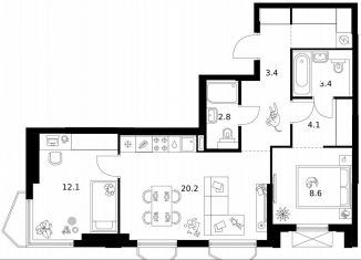 Продам 2-комнатную квартиру, 62.4 м2, Москва, метро Озёрная, жилой комплекс Мичуринский Парк, 4.2