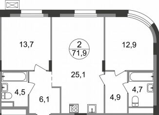 2-ком. квартира на продажу, 71.9 м2, Московская область