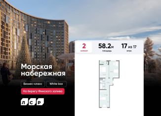 Продам 2-комнатную квартиру, 58.2 м2, Санкт-Петербург, муниципальный округ Гавань, набережная Миклухо-Маклая, 3к2