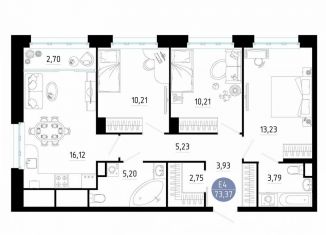 Продается трехкомнатная квартира, 73.4 м2, Рязанская область