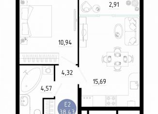 Продаю 1-комнатную квартиру, 38.4 м2, Рязань