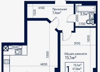 Продаю 1-ком. квартиру, 47.8 м2, село Мирное