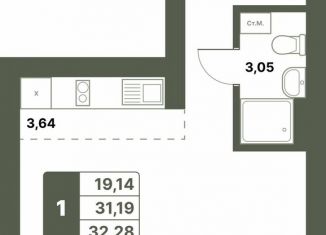 Продажа однокомнатной квартиры, 32.3 м2, село Миловка