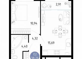 Продаю 1-комнатную квартиру, 38.3 м2, Рязань