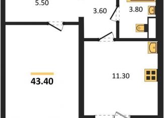 Однокомнатная квартира на продажу, 43.4 м2, Воронеж, Ростовская улица, 18А