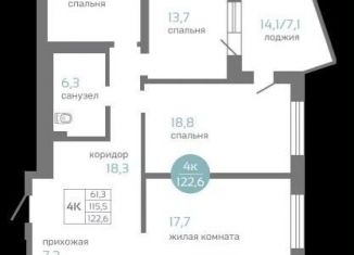 Продается 4-комнатная квартира, 122.6 м2, Красноярск