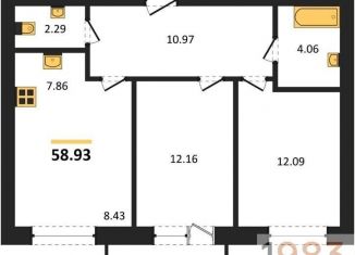 2-комнатная квартира на продажу, 58.9 м2, посёлок Солнечный, Кленовая улица, 3