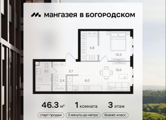 Продается 1-ком. квартира, 46.3 м2, Москва, ВАО