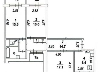 Трехкомнатная квартира на продажу, 71.7 м2, Московская область, улица Калинина, 21