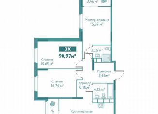 Продается 3-ком. квартира, 91 м2, Тюмень, улица Павла Никольского, 10к1блок2, ЖК Акватория