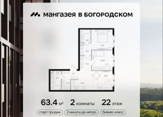 Двухкомнатная квартира на продажу, 63.4 м2, Москва, ВАО