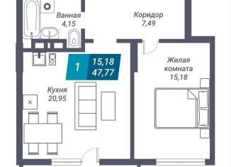 Продаю 1-ком. квартиру, 47.8 м2, Новосибирск, улица Королёва, 19