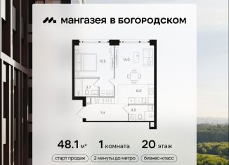 Продаю однокомнатную квартиру, 48.1 м2, Москва, Бульвар Рокоссовского