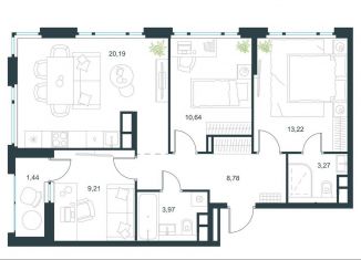 Продается трехкомнатная квартира, 70.7 м2, Московская область