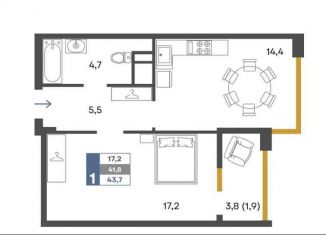 Продается 1-комнатная квартира, 43.7 м2, Крым