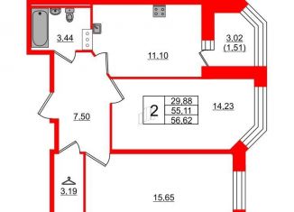 Продам 2-комнатную квартиру, 56.6 м2, Ленинградская область, Лесная улица, 4