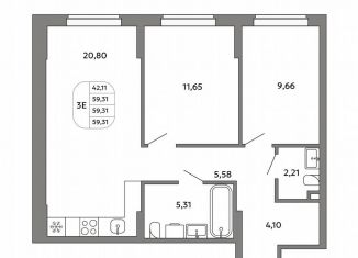 Продам 3-ком. квартиру, 59.3 м2, Екатеринбург, метро Проспект Космонавтов