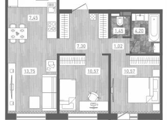 Трехкомнатная квартира на продажу, 57.7 м2, Новосибирск, улица Петухова, 16/3