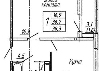 Однокомнатная квартира на продажу, 38.3 м2, Воронеж, улица Пескова, 6, Центральный район