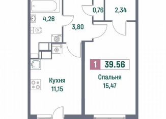 Однокомнатная квартира на продажу, 39.6 м2, Мурино, Ручьёвский проспект, 1/24