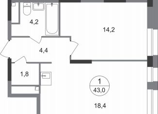 Продажа 1-комнатной квартиры, 43 м2, Москва