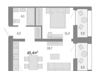 Продажа двухкомнатной квартиры, 45.4 м2, Новосибирск, метро Речной вокзал