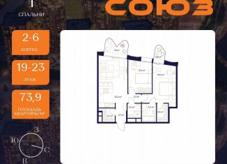 2-комнатная квартира на продажу, 73.9 м2, Москва, район Ростокино, ЖК Союз, к3