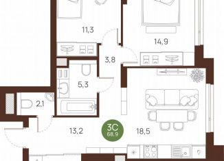 Продается 2-комнатная квартира, 68.9 м2, Новосибирск, метро Площадь Ленина