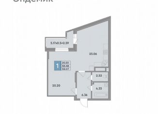 Продаю 1-комнатную квартиру, 59.1 м2, Краснодар, Фестивальный микрорайон, улица Шоссе Нефтяников, 26