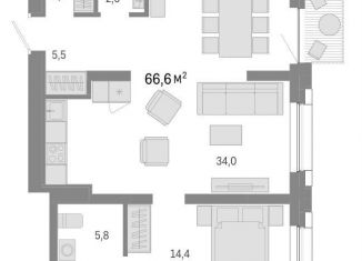 Продается трехкомнатная квартира, 66.6 м2, Новосибирск