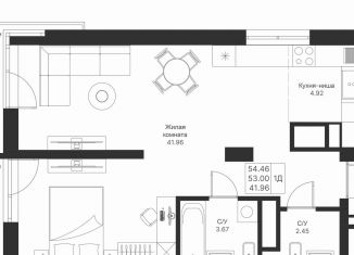 1-ком. квартира на продажу, 54.5 м2, Казань, ЖК Мой Ритм, ПК14