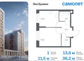 Продажа однокомнатной квартиры, 36.2 м2, деревня Столбово, ЖК Эко Бунино, 13