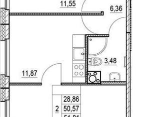 Двухкомнатная квартира на продажу, 51.8 м2, Санкт-Петербург, ЖК Френдс