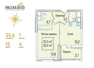 Продается однокомнатная квартира, 35.6 м2, поселение Внуковское, бульвар Андрея Тарковского, 11, ЖК Рассказово