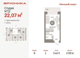 Продажа квартиры студии, 22.1 м2, Тюмень, ЖК Речной Порт, Профсоюзная улица, 6к1