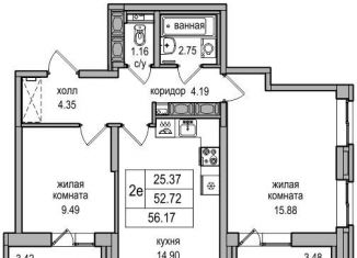 Продается трехкомнатная квартира, 56.2 м2, посёлок Парголово, ЖК Северная Долина