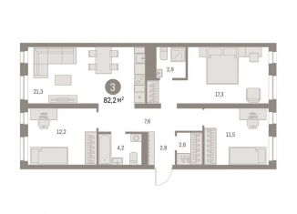 3-комнатная квартира на продажу, 82.2 м2, Московская область, жилой комплекс Первый Квартал, 5