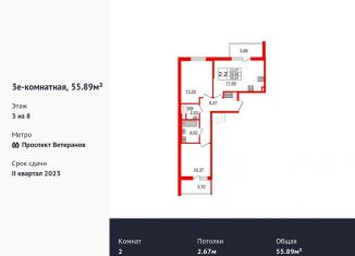 Двухкомнатная квартира на продажу, 55.9 м2, Санкт-Петербург, жилой комплекс Солнечный Город, 20, ЖК Солнечный Город